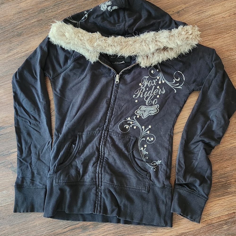 Fox Black Hoodie with Faux Fur Trim